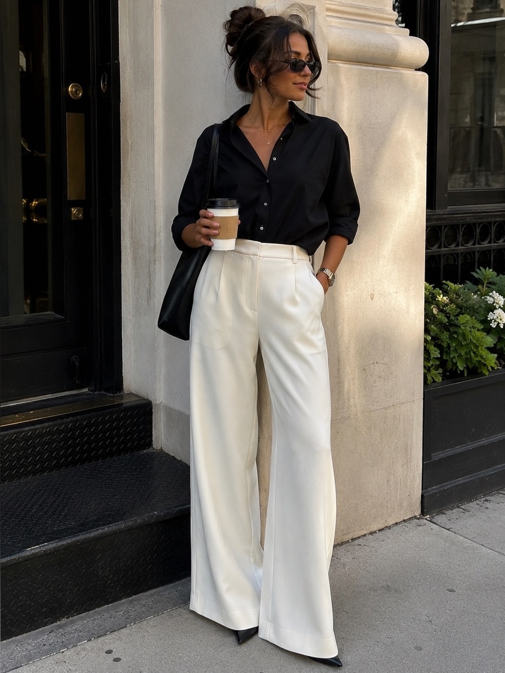 L'AGENCE Ivory Wide Leg Trousers 10 NWOT High Rise Tailored Pants Minimalist